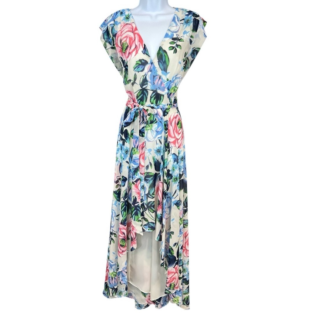 Eliza J Blue and Pink Floral Maxi Dress